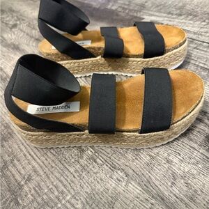 Steve Madden Black Elastic Strap Espadrille Platform Sandals